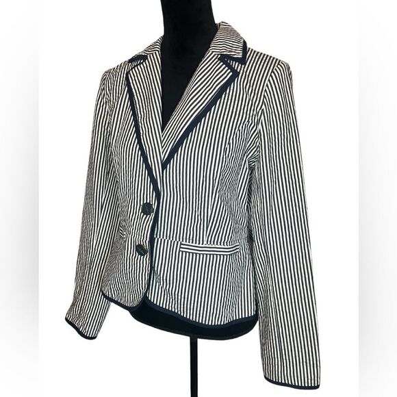 SANDRO NAUTICAL NAVY & WHITE STRIPED CLASSIC BUSINESS CASUAL WOMENS SIZE MEDIUM - Picture 7 of 12